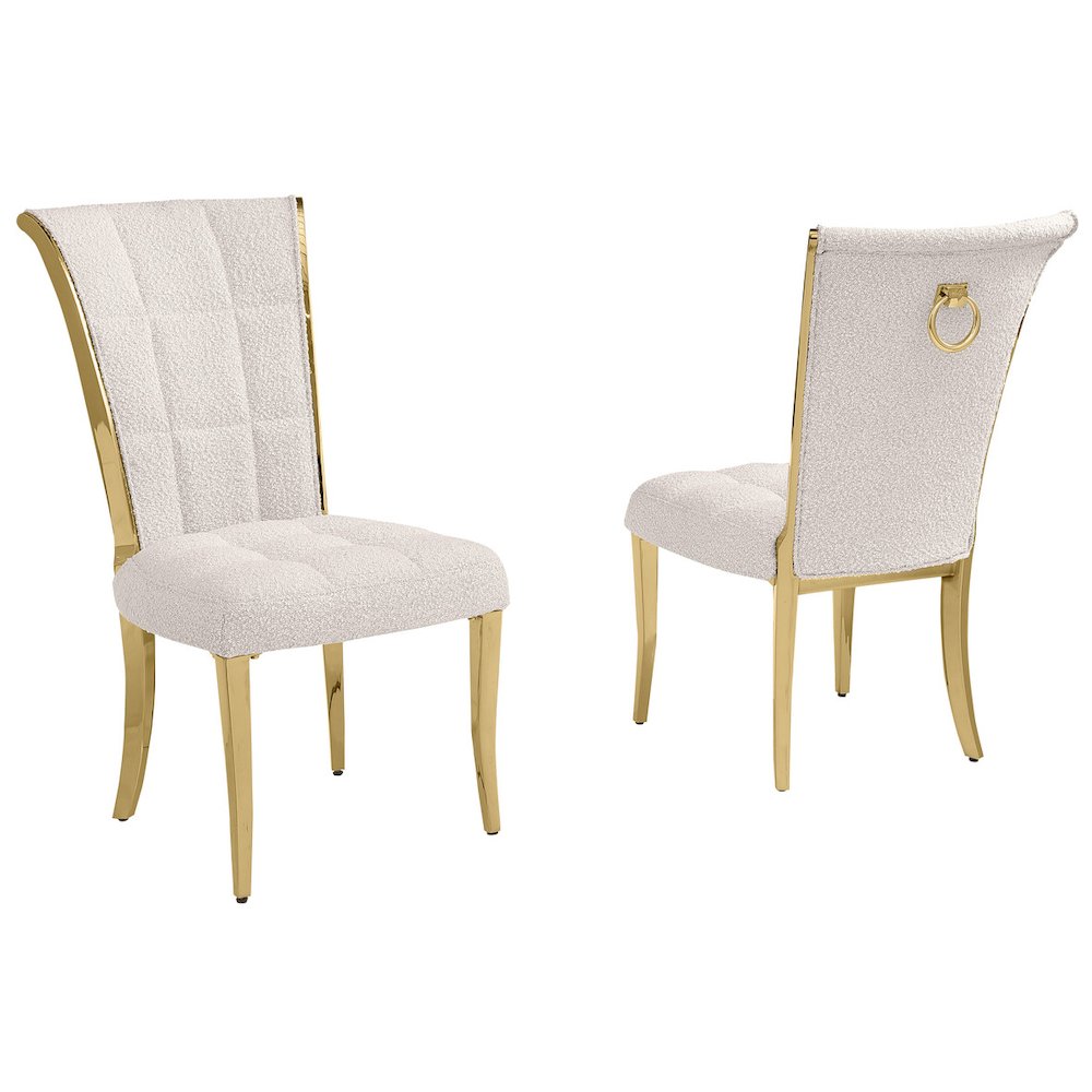 Cream Boucle Side Chairs With Gold Base (Set Of 2)