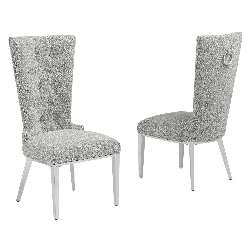 Rich Gray Boucle Fabric With Silver Chrome Base Glam Dining Chairs (Set Of 2)