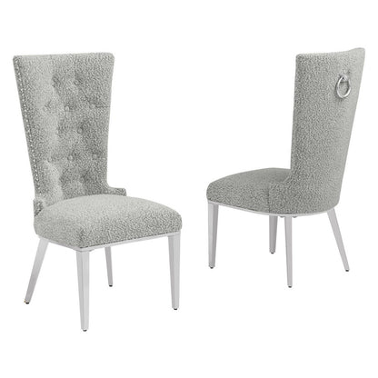 Rich Gray Boucle Fabric With Silver Chrome Base Glam Dining Chairs (Set Of 2)