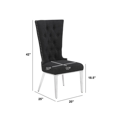 Black Boucle Fabric With Silver Chrome Base Glam Dining Chairs (Set Of 2)