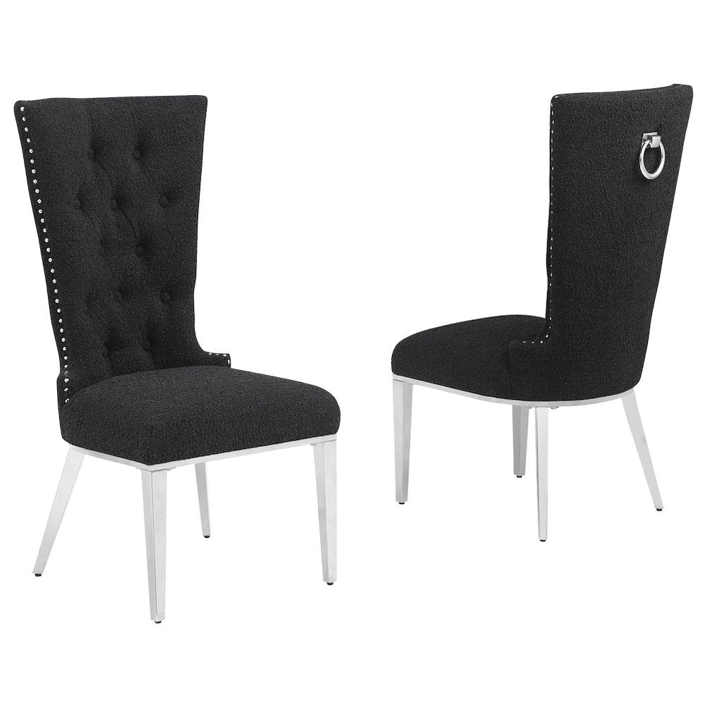 Black Boucle Fabric With Silver Chrome Base Glam Dining Chairs (Set Of 2)