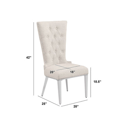 Cream Boucle Fabric With Silver Chrome Base Glam Dining Chairs (Set Of 2)