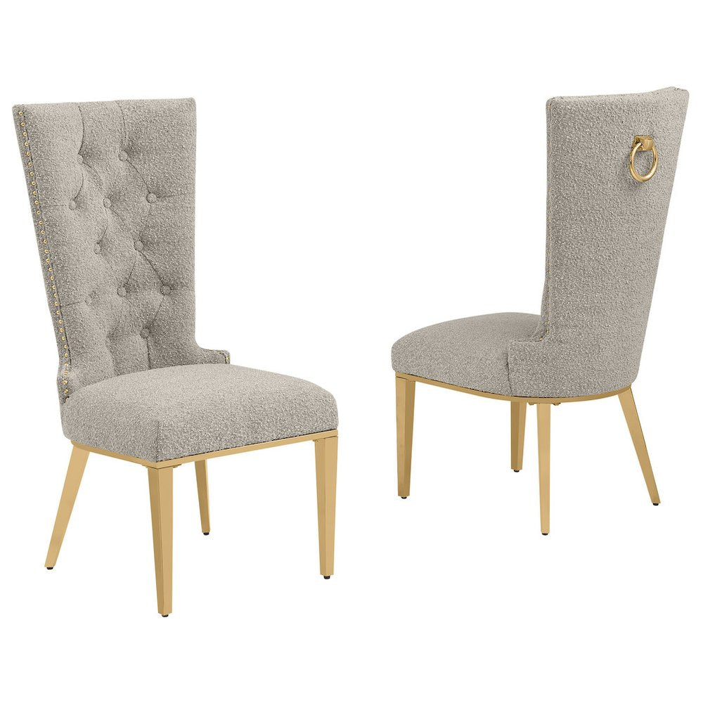 Gray Boucle Fabric With Gold Chrome Base Glam Dining Chairs (Set Of 2)