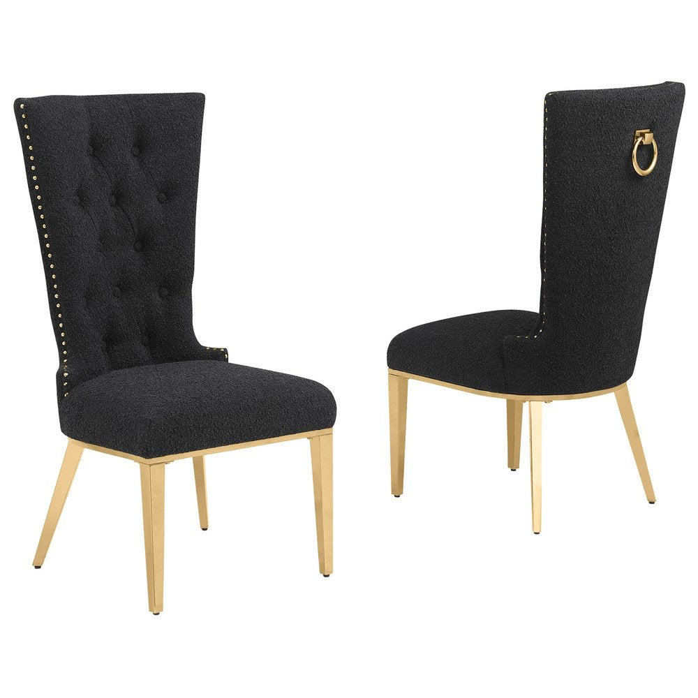 Black Boucle Fabric With Gold Chrome Base Glam Dining Chairs (Set Of 2)