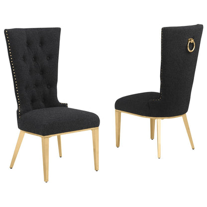 Black Boucle Fabric With Gold Chrome Base Glam Dining Chairs (Set Of 2)