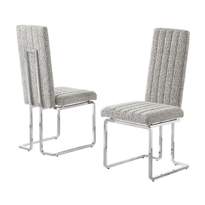Rich Gray Boucle Fabric Silver Chrome Base Back Rest Dining Chairs (Set Of 2)