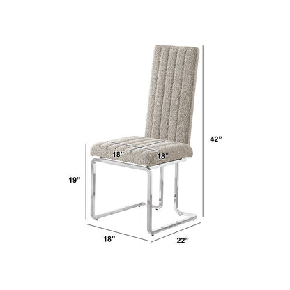 Gray Boucle Fabric Silver Chrome Base Tall Back Rest Dining Chairs (Set Of 2)