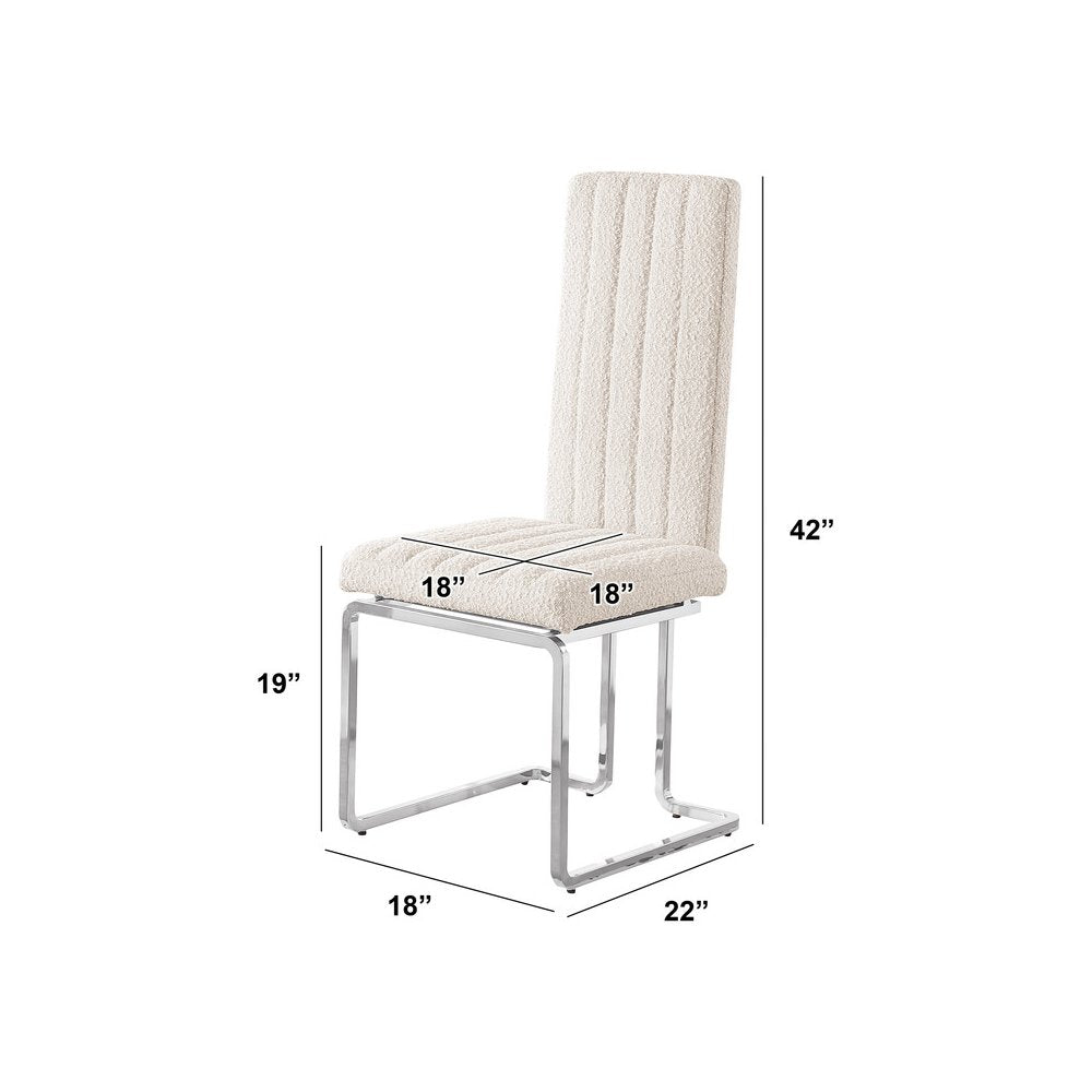 Cream Boucle Fabric Silver Chrome Base Tall Back Rest Dining Chairs (Set Of 2)