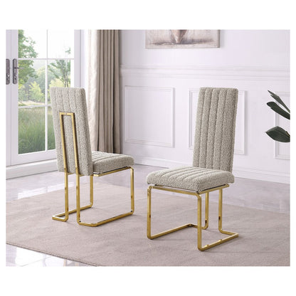Gray Boucle Fabric With Gold Chrome Base Tall Back Rest Dining Chairs (Set Of 2)