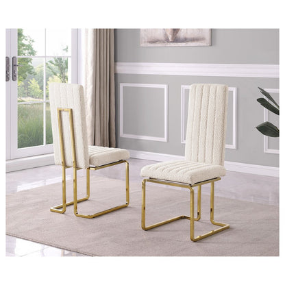 Cream Boucle Fabric Gold Chrome Base Tall Back Rest Dining Chairs (Set Of 2)