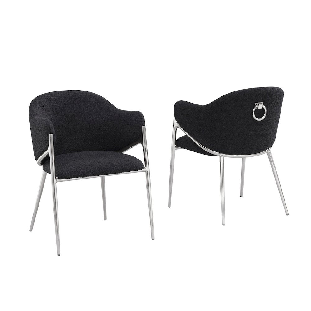 Black Boucle Fabric Side Chiars With Silver Base