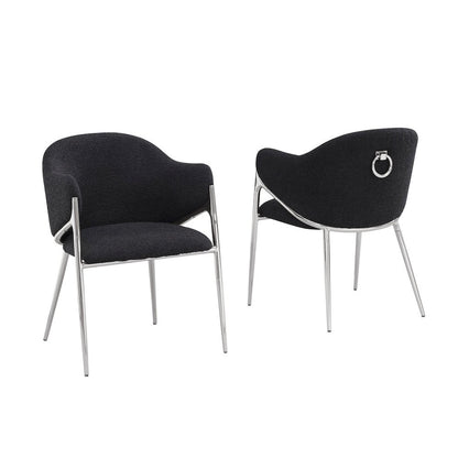 Black Boucle Fabric Side Chiars With Silver Base