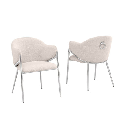 Cream Boucle Fabric Side Chiars With Silver Base