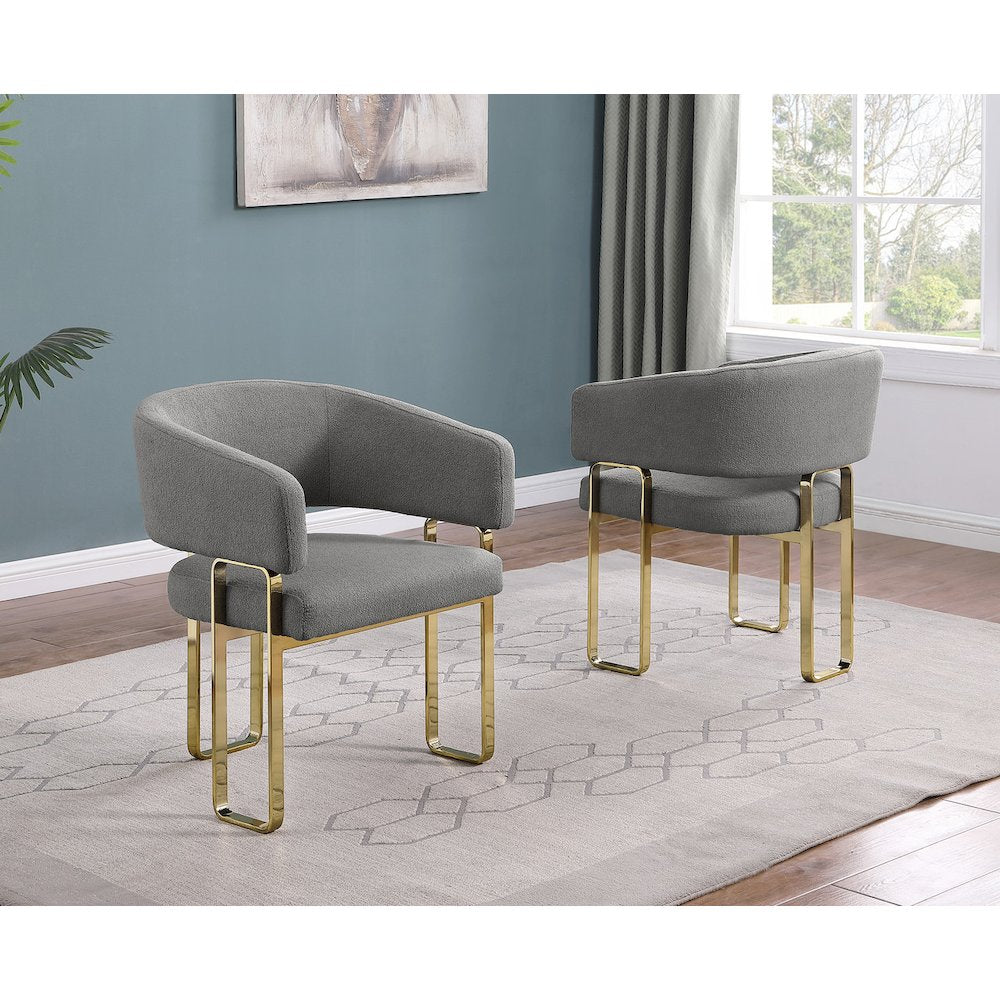 2pc Dark Gray Teddy Boucle Fabric Gold Chrome Base