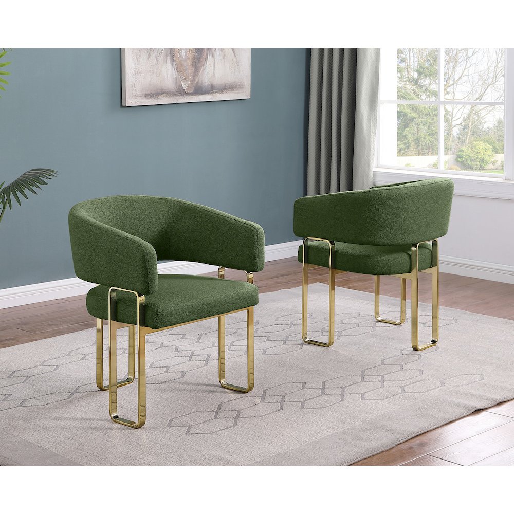 2pc Green Teddy Boucle Fabric Gold Chrome Base