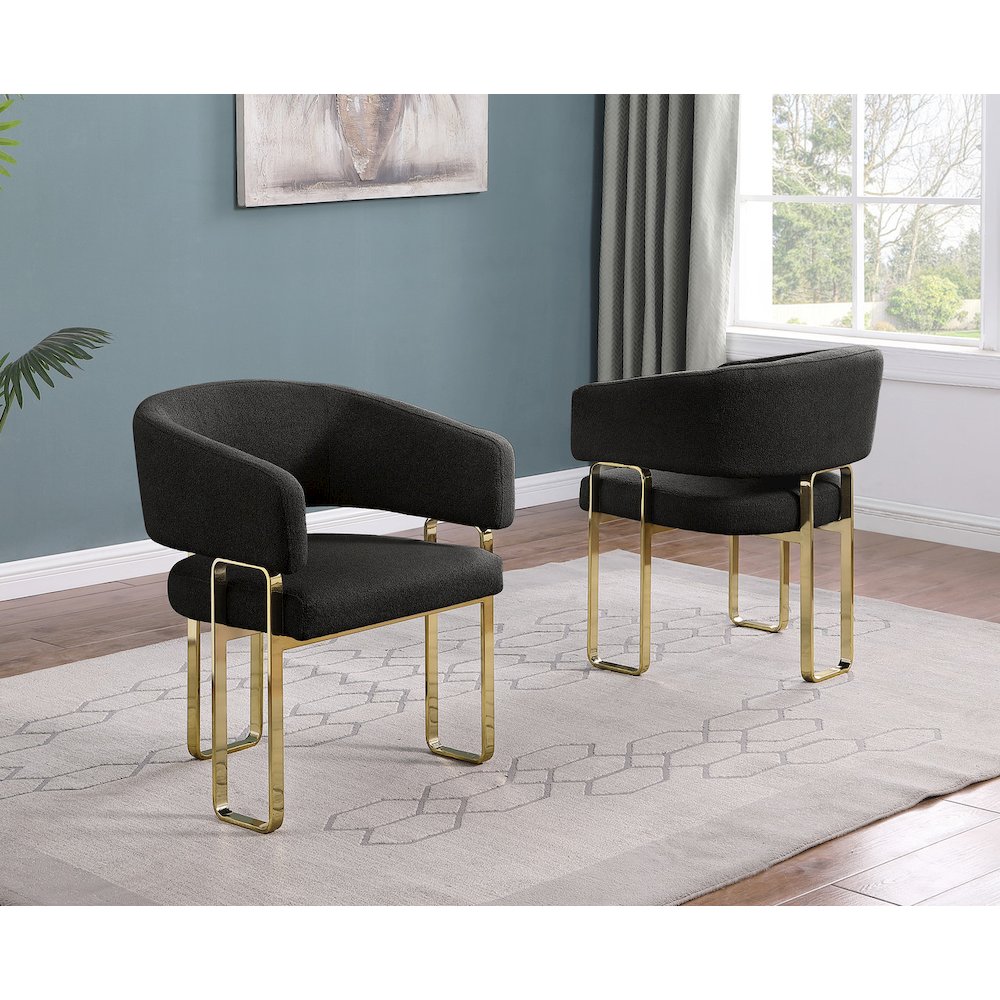 2pc Black Teddy Boucle Fabric Gold Chrome Base