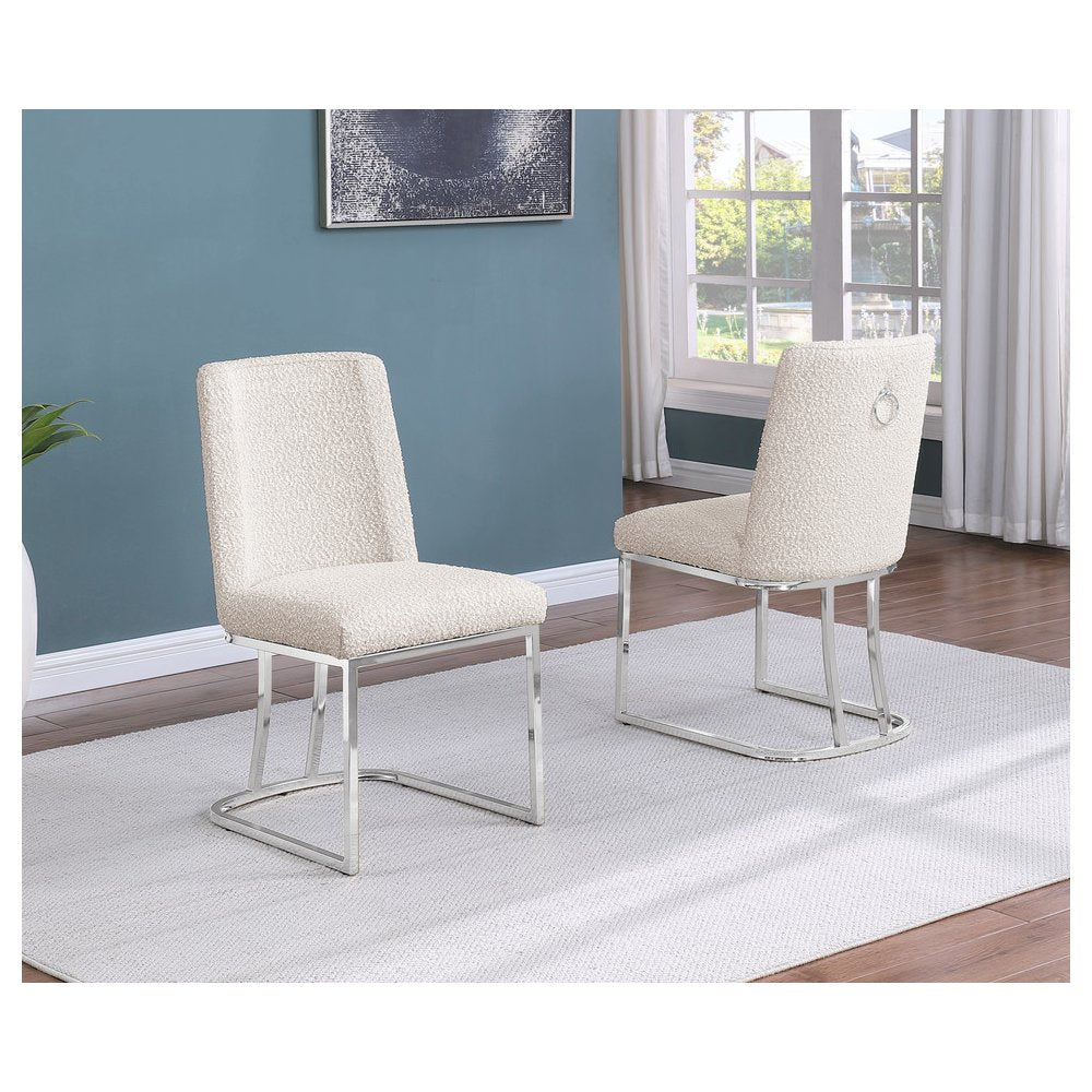 Cream With Silver Chrome Base Side Chairs, Set Of 2