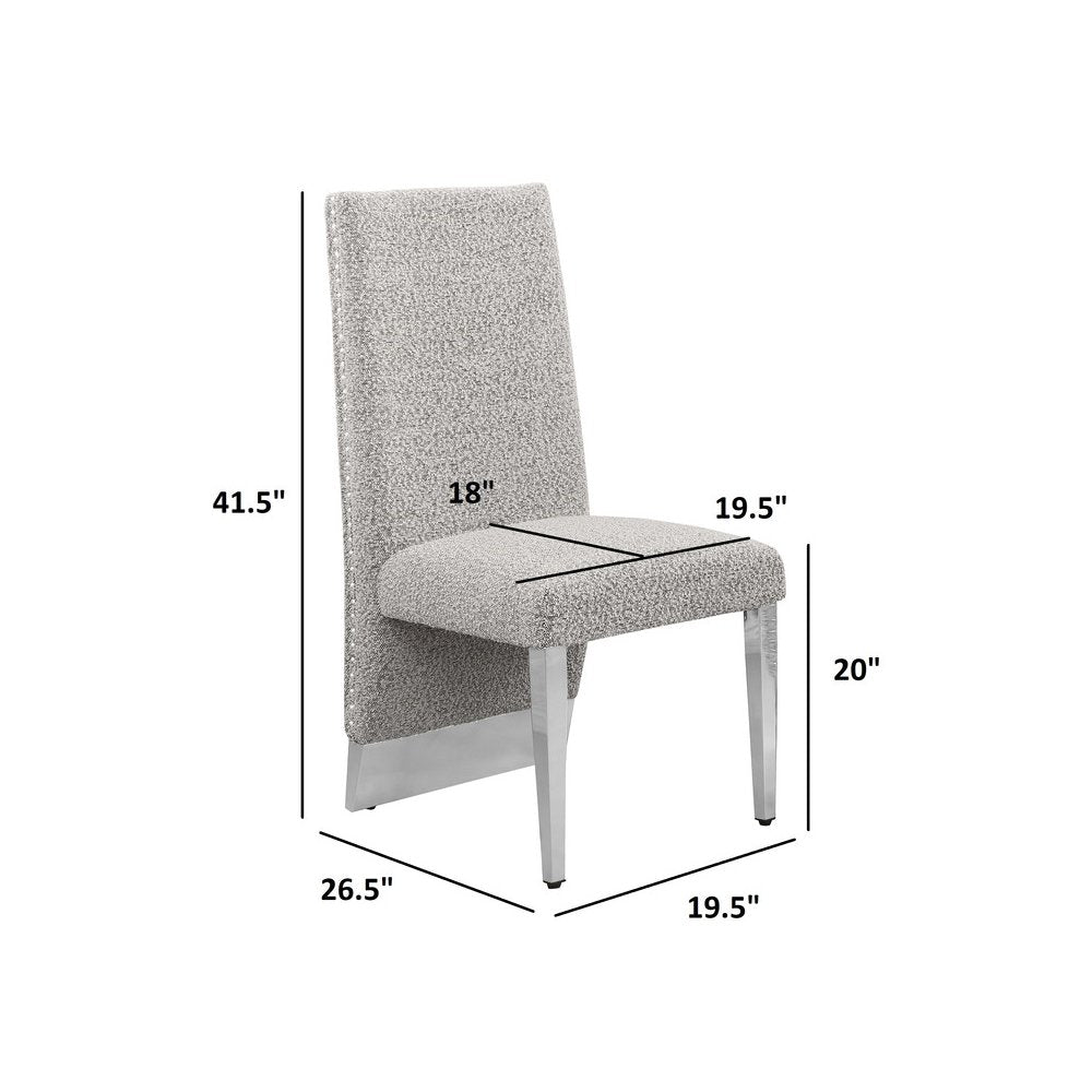 9Pc Tempered Glass Dining Set 8 Rich Gray Boucle Side Chairs And Silver Base