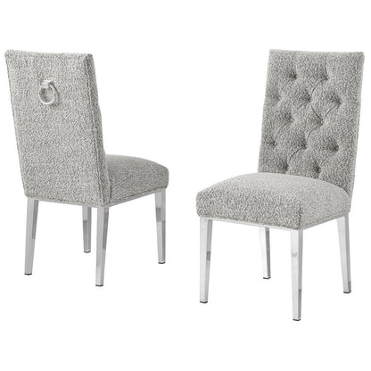 Rich Gray Boucle Fabric With Silver Chrome Base Dining Chairs (Set Of 2)