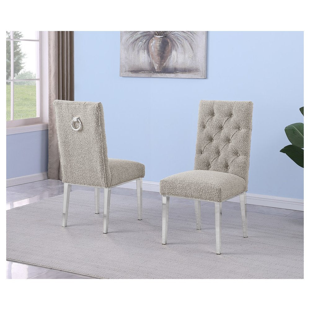Gray Boucle Fabric With Silver Chrome Base Dining Chairs (Set Of 2)