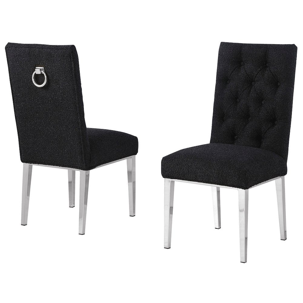 Black Boucle Fabric With Silver Chrome Base Dining Chairs (Set Of 2)
