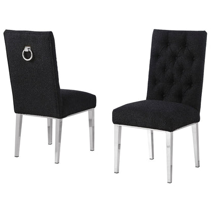 Black Boucle Fabric With Silver Chrome Base Dining Chairs (Set Of 2)