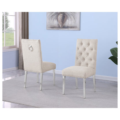 Cream Boucle Fabric With Silver Chrome Base Dining Chairs (Set Of 2)