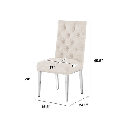 Cream Boucle Fabric With Silver Chrome Base Dining Chairs (Set Of 2)