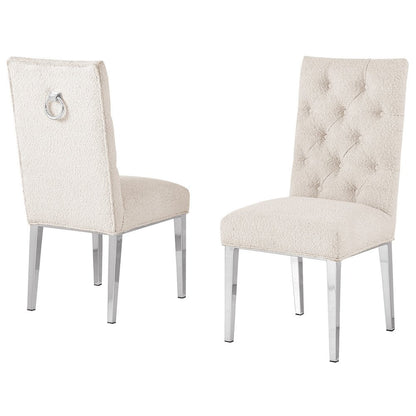 Cream Boucle Fabric With Silver Chrome Base Dining Chairs (Set Of 2)