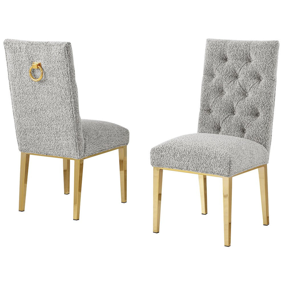 Rich Gray Boucle Fabric With Gold Chrome Base Dining Chairs (Set Of 2)