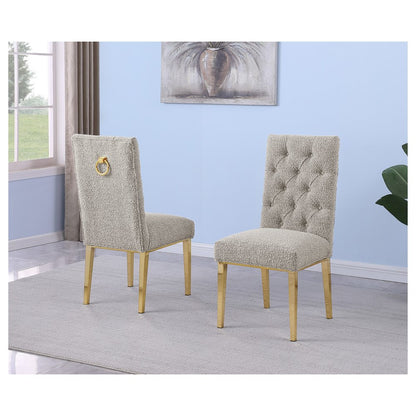 Gray Boucle Fabric With Gold Chrome Base Dining Chairs (Set Of 2)