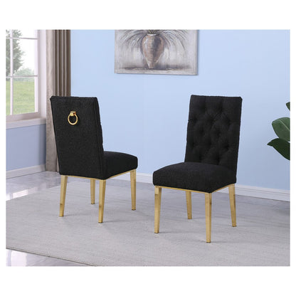 Black Boucle Fabric With Gold Chrome Base Dining Chairs (Set Of 2)