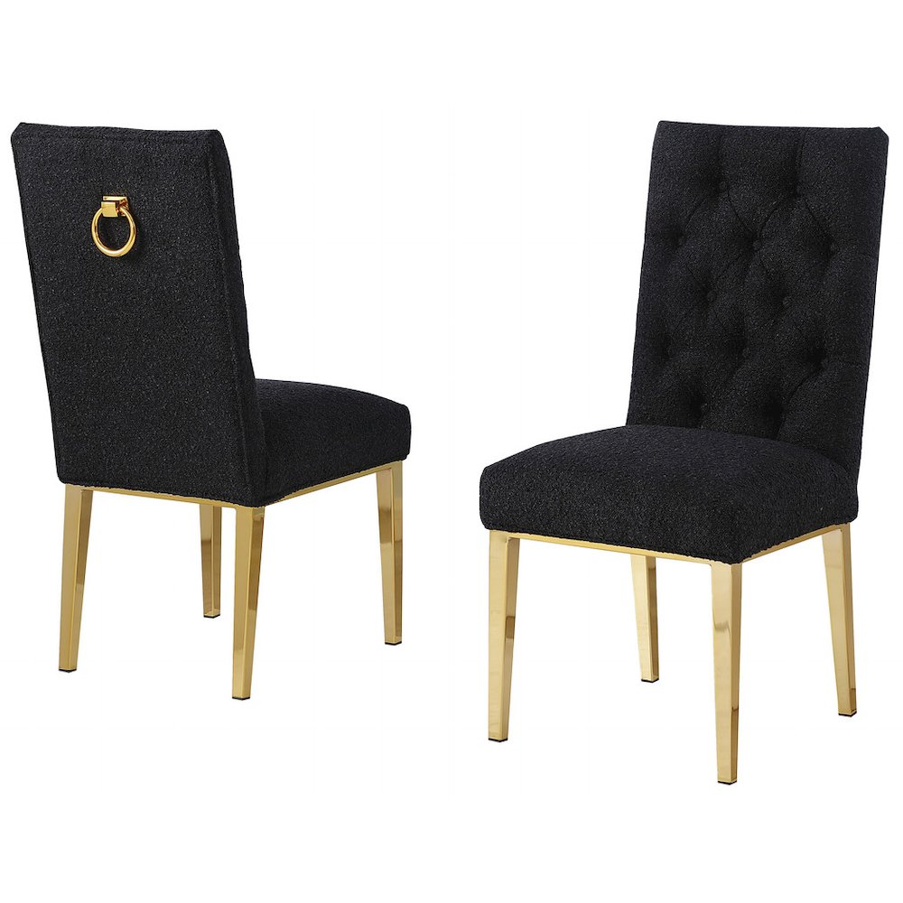 Black Boucle Fabric With Gold Chrome Base Dining Chairs (Set Of 2)