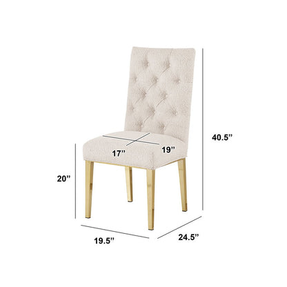 Cream Boucle Fabric With Gold Chrome Base Dining Chairs (Set Of 2)