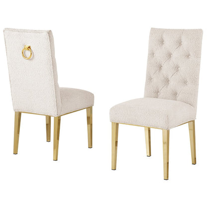 Cream Boucle Fabric With Gold Chrome Base Dining Chairs (Set Of 2)