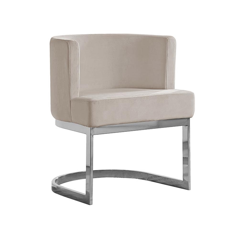 Beige Velvet Side Chair with Silver, Chrome Base - Single