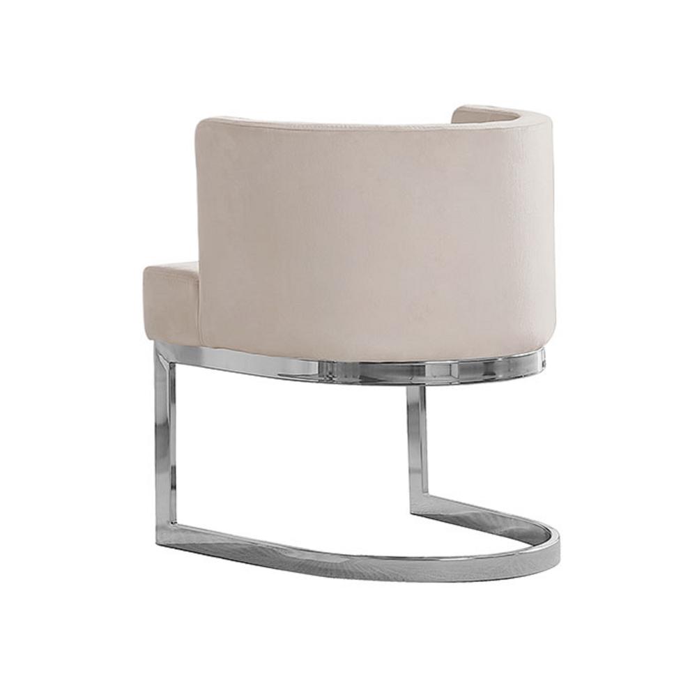 Beige Velvet Side Chair with Silver, Chrome Base - Single