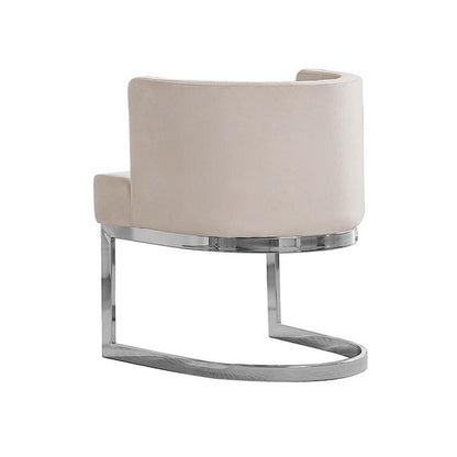 Beige Velvet Side Chair with Silver, Chrome Base - Single