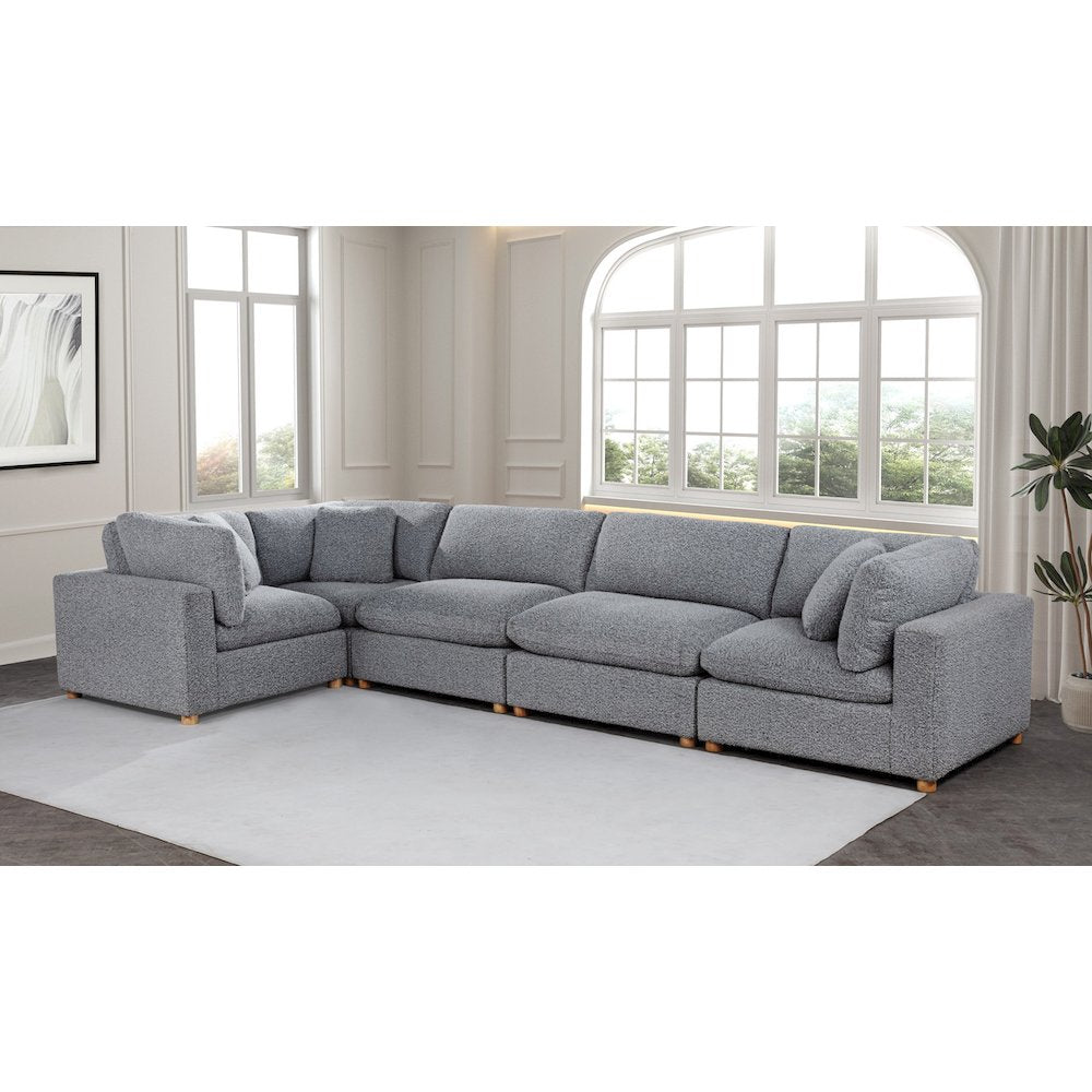 5-Piece Boucle Modular Sectional, Rich Gray