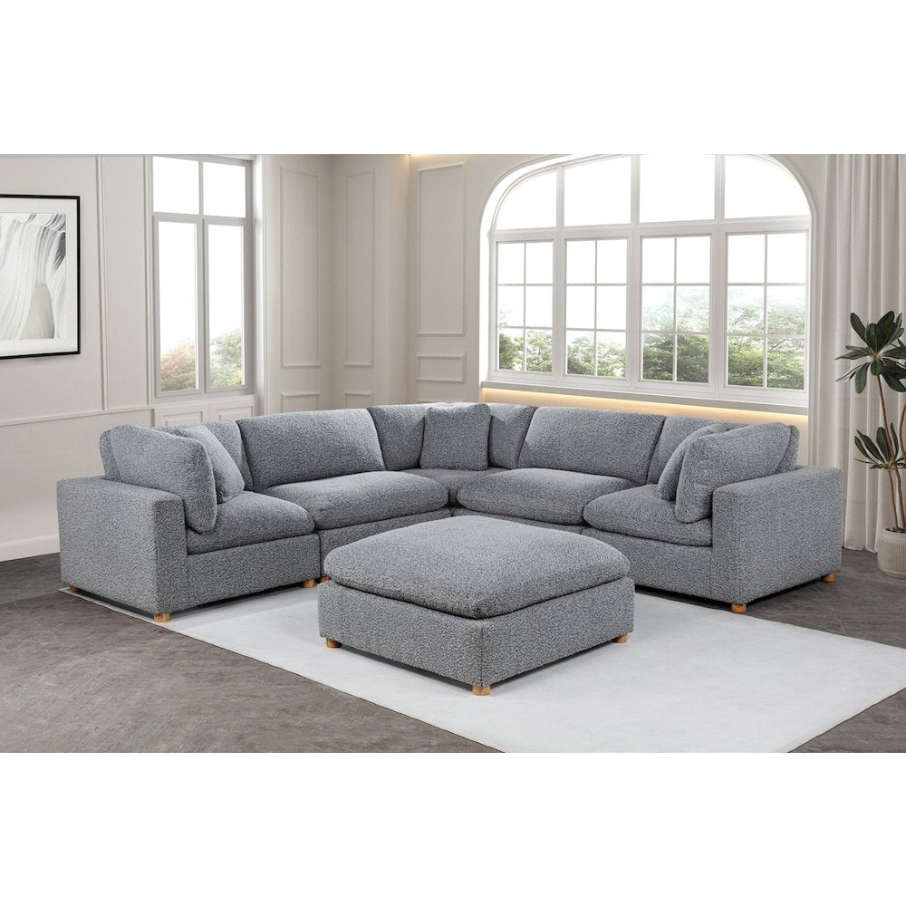 6-Piece Boucle Modular Sectional, Rich Gray