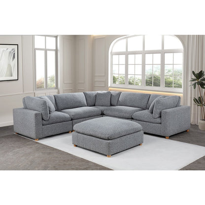 6-Piece Boucle Modular Sectional, Rich Gray