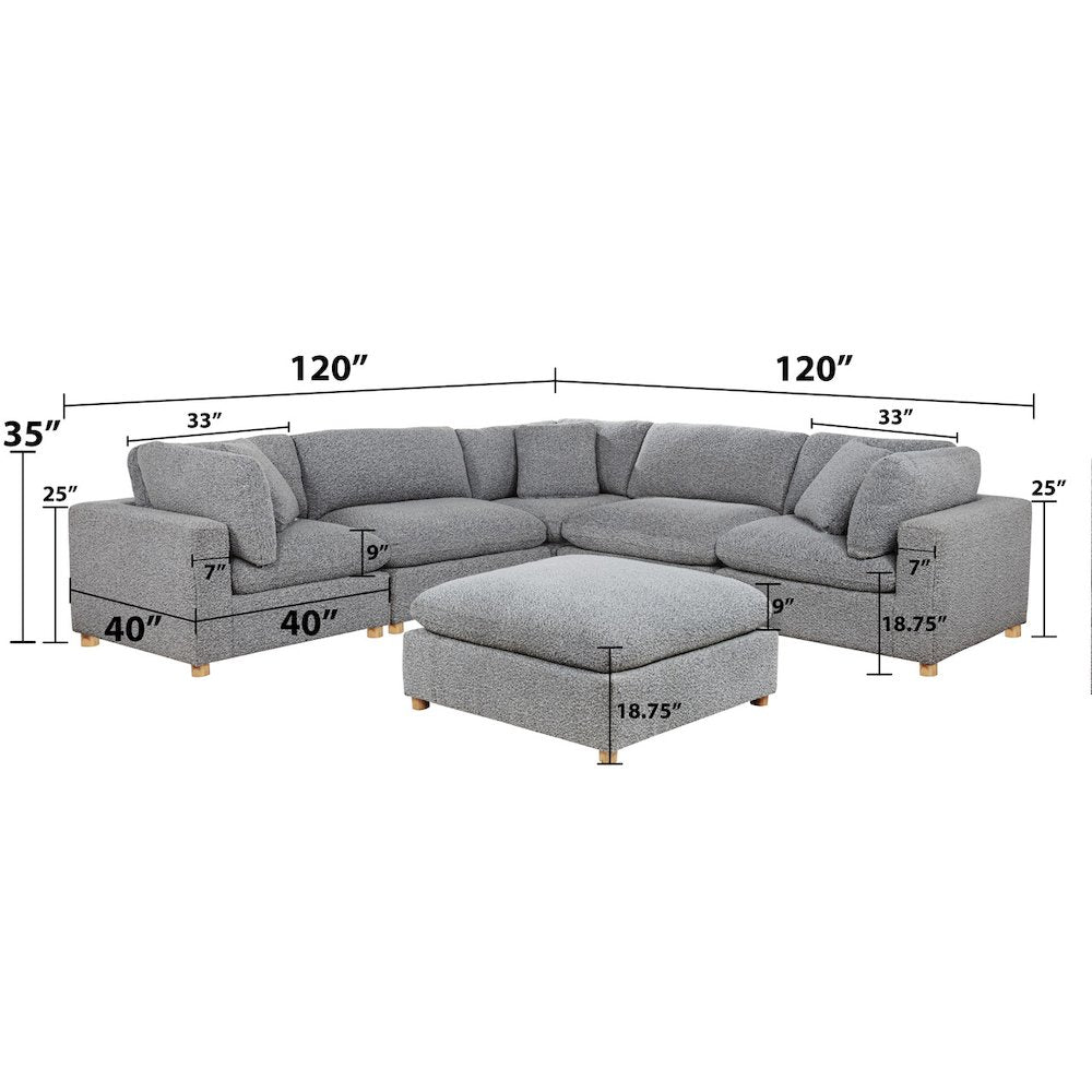 6-Piece Boucle Modular Sectional, Rich Gray