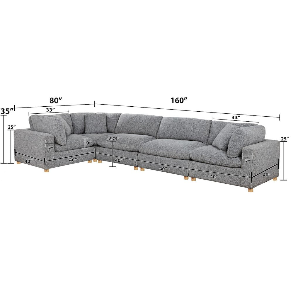 5-Piece Boucle Modular Sectional, Rich Gray