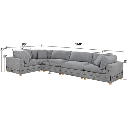 5-Piece Boucle Modular Sectional, Rich Gray