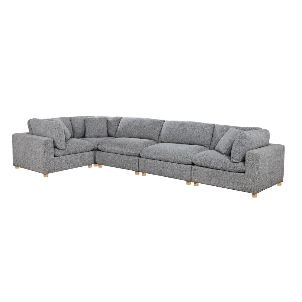 5-Piece Boucle Modular Sectional, Rich Gray