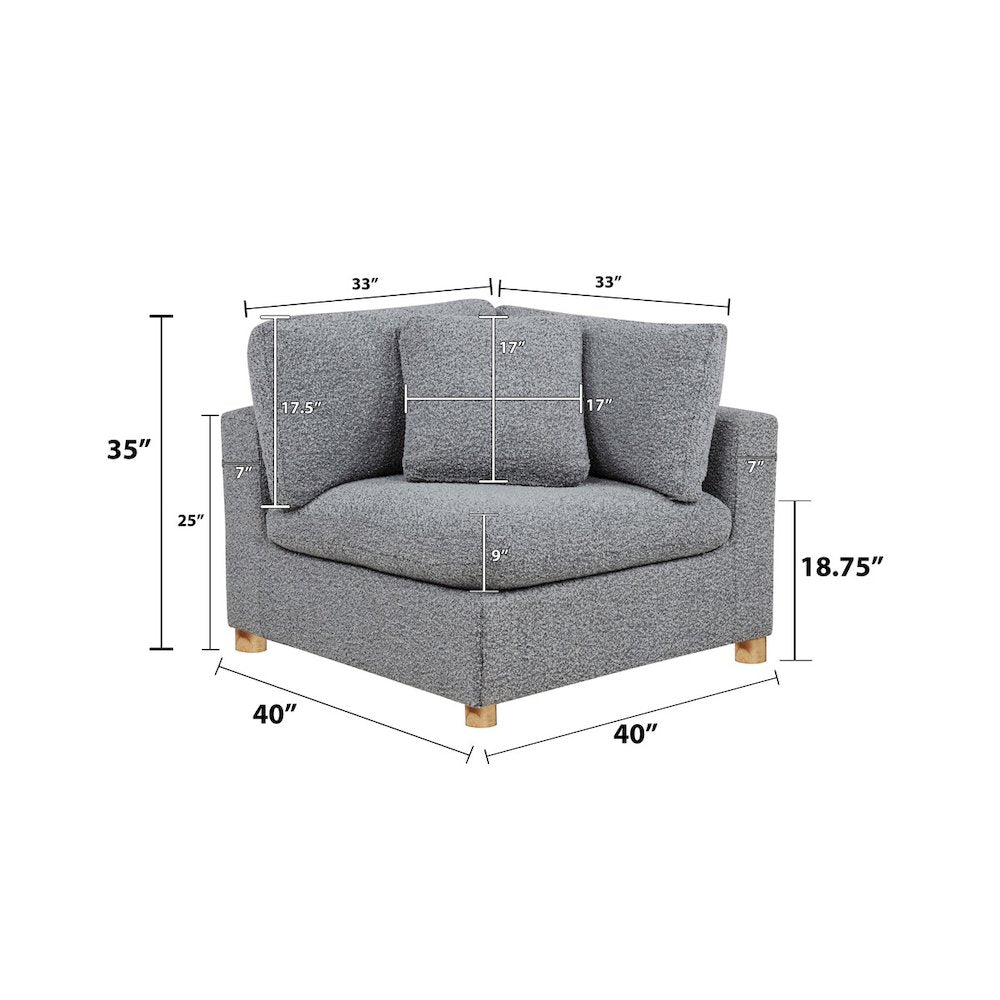 Boucle Modular Corner Chair, Rich Gray