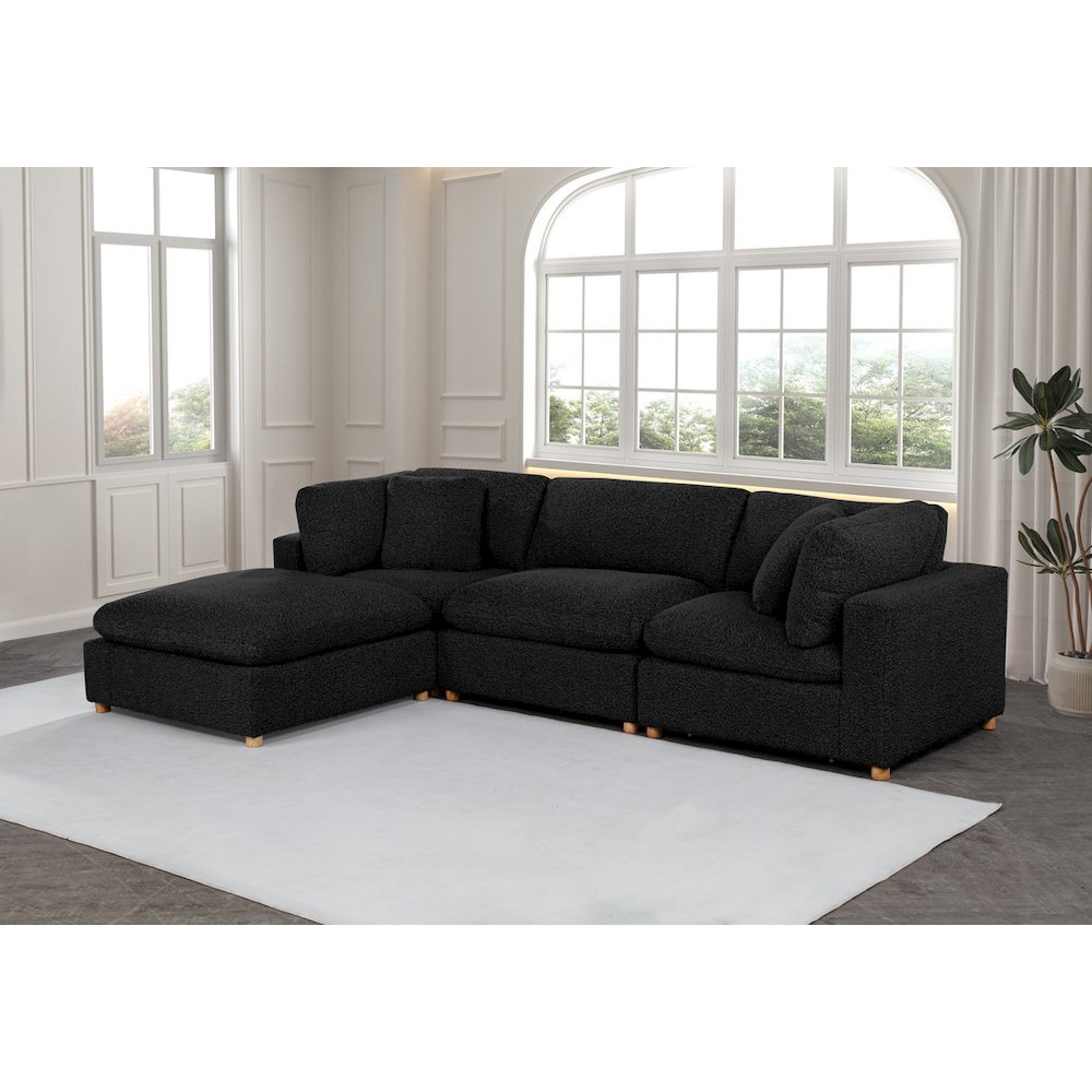 4-Piece Boucle Modular Sectional, Black