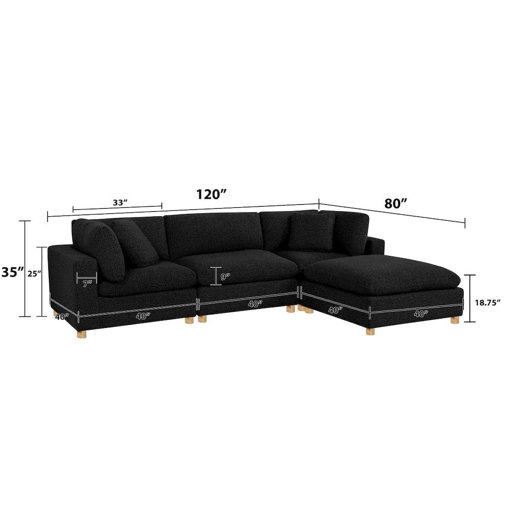 4-Piece Boucle Modular Sectional, Black