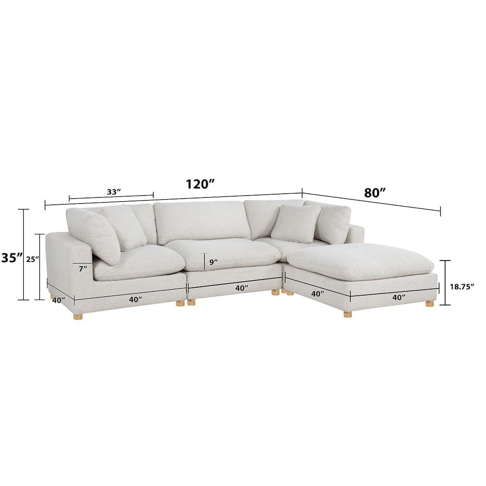 4-Piece Boucle Modular Sectional, Cream