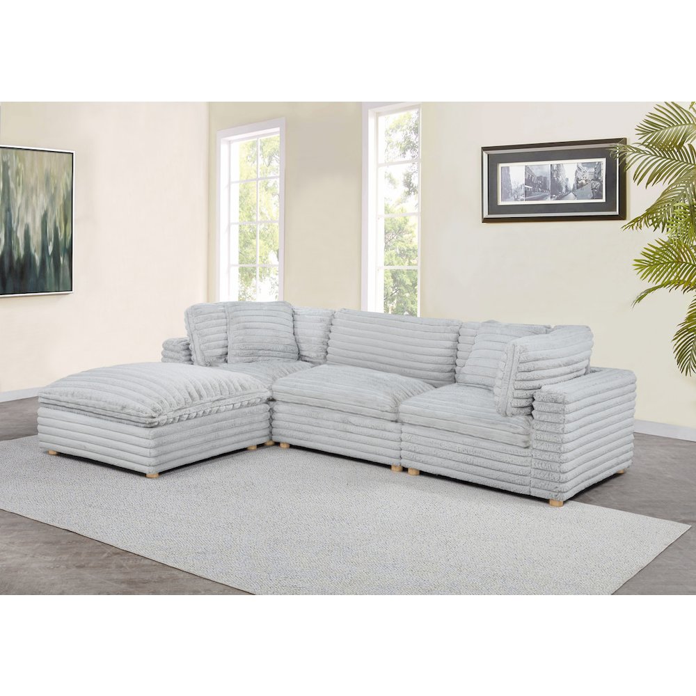 4-Piece Corduroy Modular Sectional, Light Gray